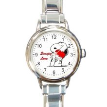 New* HOT SNOOPYs LOVE Round Italian Charm Watch