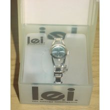 New Ladies Lei Silver Charm Wrist Watch Link Band Blue Face