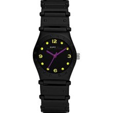 New MARC BY MARC JACOBS Womens Black Aluminum Mini Jorie Black Dial Watch