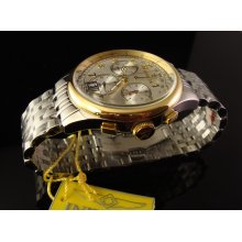 New Mens Invicta Beautiful Vintage Collection Chrono With 18 K Gold Plated Bezel