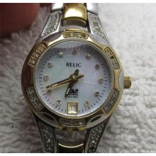 Nice Ladies Relic Beautiful 2-tone W/bling Quartz Watch. Lk.motherpearl Dial