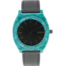 Nixon Ladies Time Teller Green Tone Plastic Resin Case Black Leather Strap Black Dial A328-054