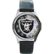 Oakland Raiders Unisex Silver-Tone Round Metal Watch 01