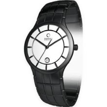 Obaku Harmony Mens Titan Glass Watch - Black Band / White Face - V101gbwsbs-015