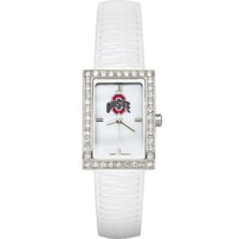 Ohio State Buckeyes Ladies Allure Watch White Leather Strap LogoArt