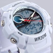 Ohsen Dual Time Stop Digital Women Mens Sport Watch