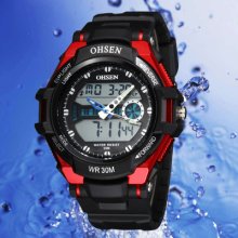 Ohsen Lcd Digital Analog Summer Diver Mens Quartz Sport Quartz Watch