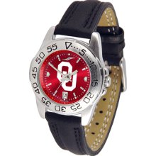 Oklahoma Sooners Sport Leather Band AnoChrome-Ladies Watch