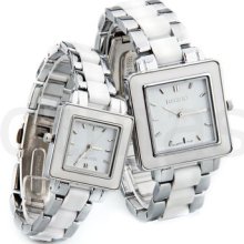 One Pair Lover Quartz Movement Steel Band White Square Dial Wrist Watch