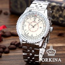 Orkina Mens Luxury Army Stainless Steel Analog Sport Silver Date Quartz Watch