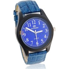 Os.Danon Stylish Men's Crystal Decorated Watch with PU Leather Strap (Blue)