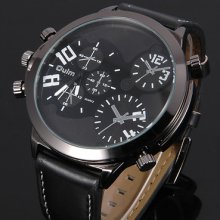 Oulm Big Cool Military Round Dial White/orange Numerals Quartz Watch Leather