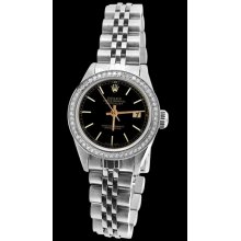 Oyster perpetual rolex black stick dial SS jubilee bracelet date just lady watch