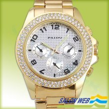 PAIDU Stainless Steel Mens Crystal Rhinestone Decorated Fashion Wrist Watch HOT! - Metal