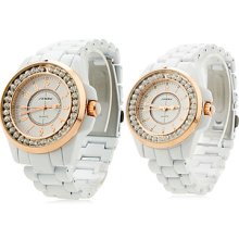 Pair of Metal 9390 Analog Quartz Wrist Watches (White)