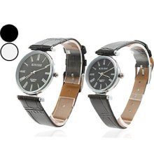 Pair of Unisex Roman Style Number PU Analog Quartz Wrist Watch (Assorted Colors)