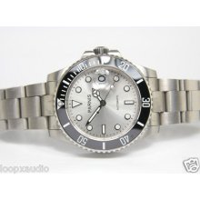 Parnis Pr64 Silver Dial Ceramic Bezel Submariner Green Lume Matt Ss Strap Watch