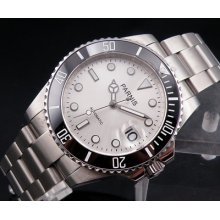 Parnis Silver Dial Sea Style Auto Mens Watch Steel Rotatable Ceramic Bezel 495