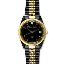 Personalized Black and Gold-Tone Men's Black Dial Bracelet Watch