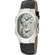 Philip Stein Watches Women's Dual Time Silver Dial Black Genuine Paten