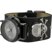 Pirate Skull Wristwatch Quartz Watch Black Strap Gray