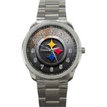 Pittsburgh Steelers Unisex Silver-Tone Sports Metal Watch 08