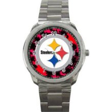 Pittsburgh Steelers Unisex Silver-Tone Sports Metal Watch 30