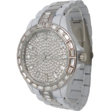Platinum Edition White Ceramic Like Watch w/ Silver Accents & Simulated Diamonds