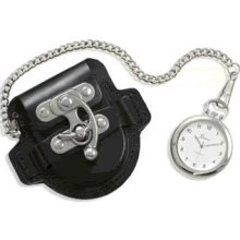 Pocket Watch With Black Leather Case