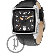 Police Men's Patrol Square Black Dial, Black Leather Strap 13839JS/02 Watch