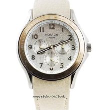 Police Rush Collection Men's Cream Leather Strap Silver Dial Watch 11596js-04