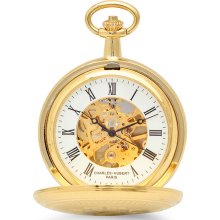 Polished gold mechanical pocket watch & chain by charles hubert #3556