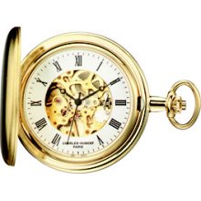 Polished gold pocket watch & chain by charles hubert #3909-g