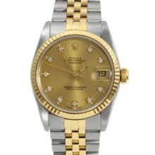 Pre-owned Rolex Midsize Women's Two-tone Steel Diamond Datejust Watch