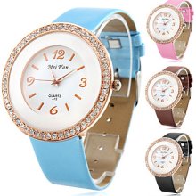 PU Women's Casual Leather Analog Quartz Wrist Watch with Crystals (Assorted Colors)