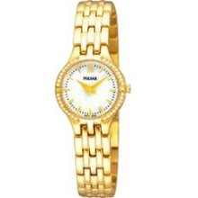 Pulsar Crystal Collection Ladies` Mother Of Pearl Dial Gold Watch