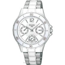 Pulsar Ladies Dress Sport Watch Ceramic Bezel Silver-Tone PP6021