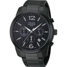 Pulsar Mens Chronograph Stainless Watch - Black Bracelet - Black Dial - PT3287