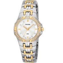 Pulsar Women's Goldtone Watch & Stainless Round 46 Swarovski Crystals - PTC388