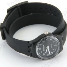 Quartz Movement Wrist Watch Wristwatch Black Silicone Wristband Women