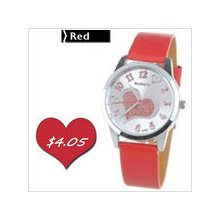 Red Trendy Quartz Wrist Watch with Leatherette Strap