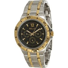 Relic Men's Two-Tone Band with Black Dial Watch