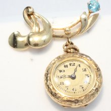 Retro 14kt Yellow Gold 0.75ct Zircon Lady's Pocket Watch