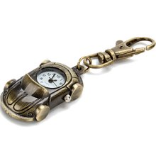 Retro Sports Car of Alloy Unisex Analog Quartz Keychain Watch (Bronze)