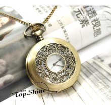 Retro Vine Leaf Pattern Large Pocket Watch Necklace Watch