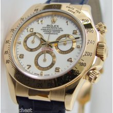 Rolex 18k Gold Daytona White Arabic 116518 Blue Strap Watch Chest