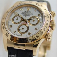 Rolex 18k Gold Daytona White Arabic 116518 Black Strap Watch Chest