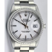 Rolex Datejust 16220 - White Stick Dial - 100% Authentic - Engine Turn Bezel