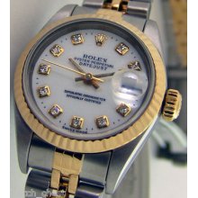 Rolex Datejust 18k Gold & Ss White Diamond Dial 79173 Watch Chest