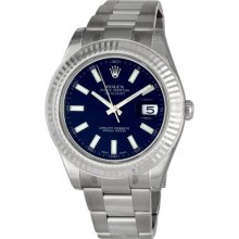 Rolex Datejust Ii Blue Index Dial Fluted 18k White Gold Bezel Oyster Bracelet